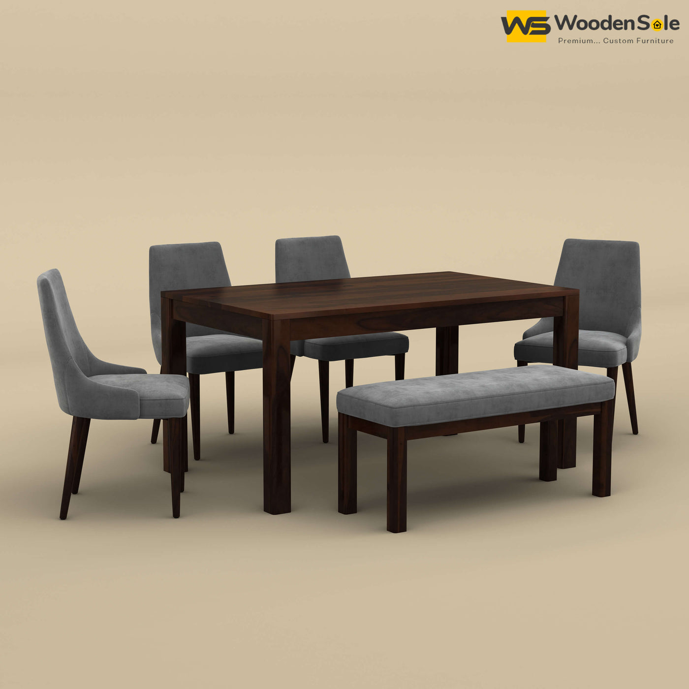 Ashley 6 Seater Dining Table Set with Bench (Walnut Finish)