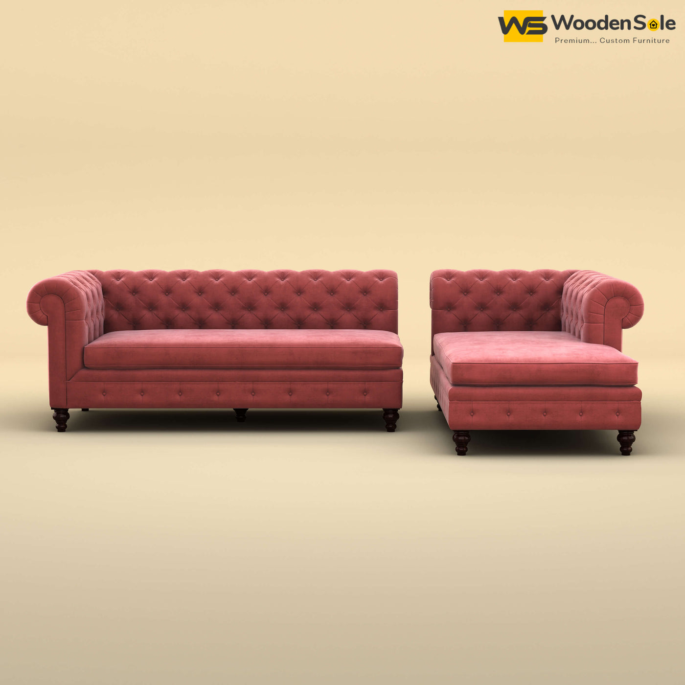 Maharaja L Shaped Sofa (Velvet, Pink)