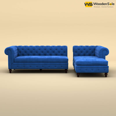 Maharaja L Shaped Sofa (Velvet, Royal Blue)