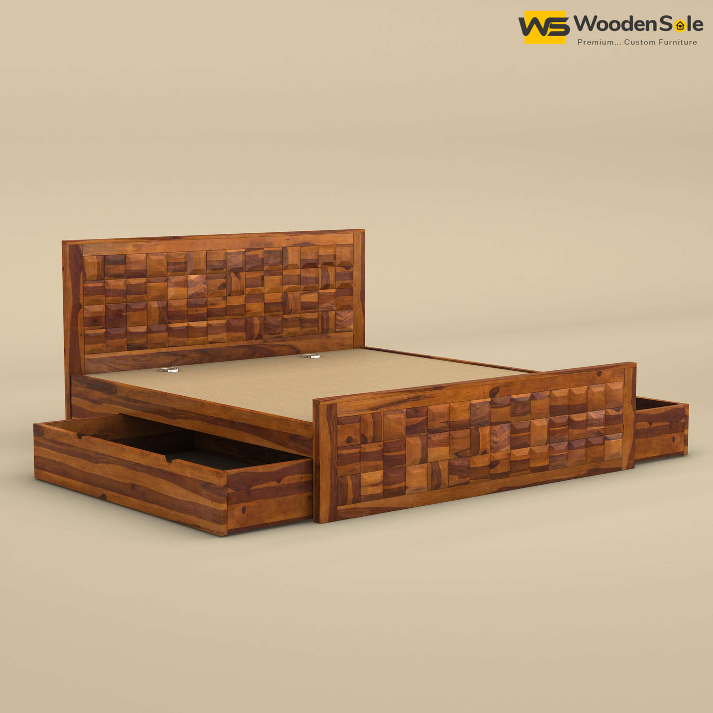 Diamond Drawer Storage Bed (Honey Finish)