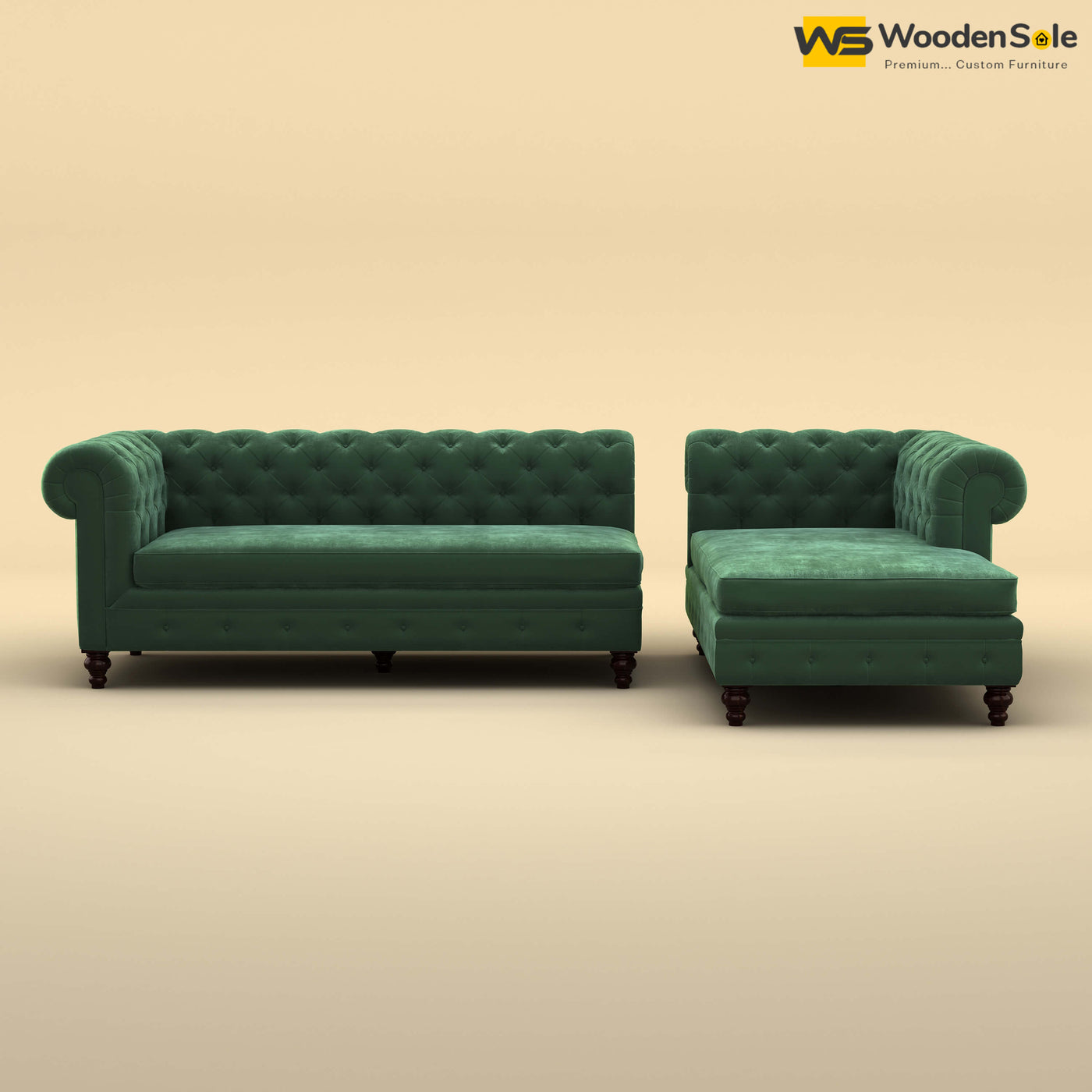 Maharaja L Shaped Sofa (Velvet, Forest Green)