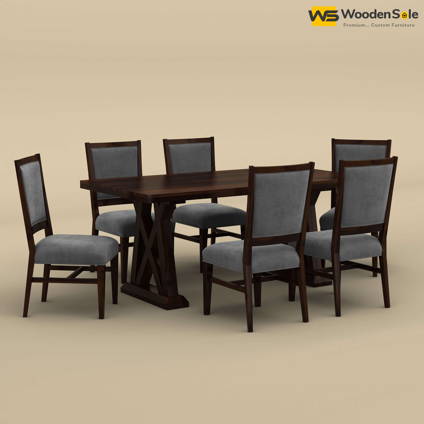 Criss Cross Dining Table Set 6 Seater (Walnut Finish)