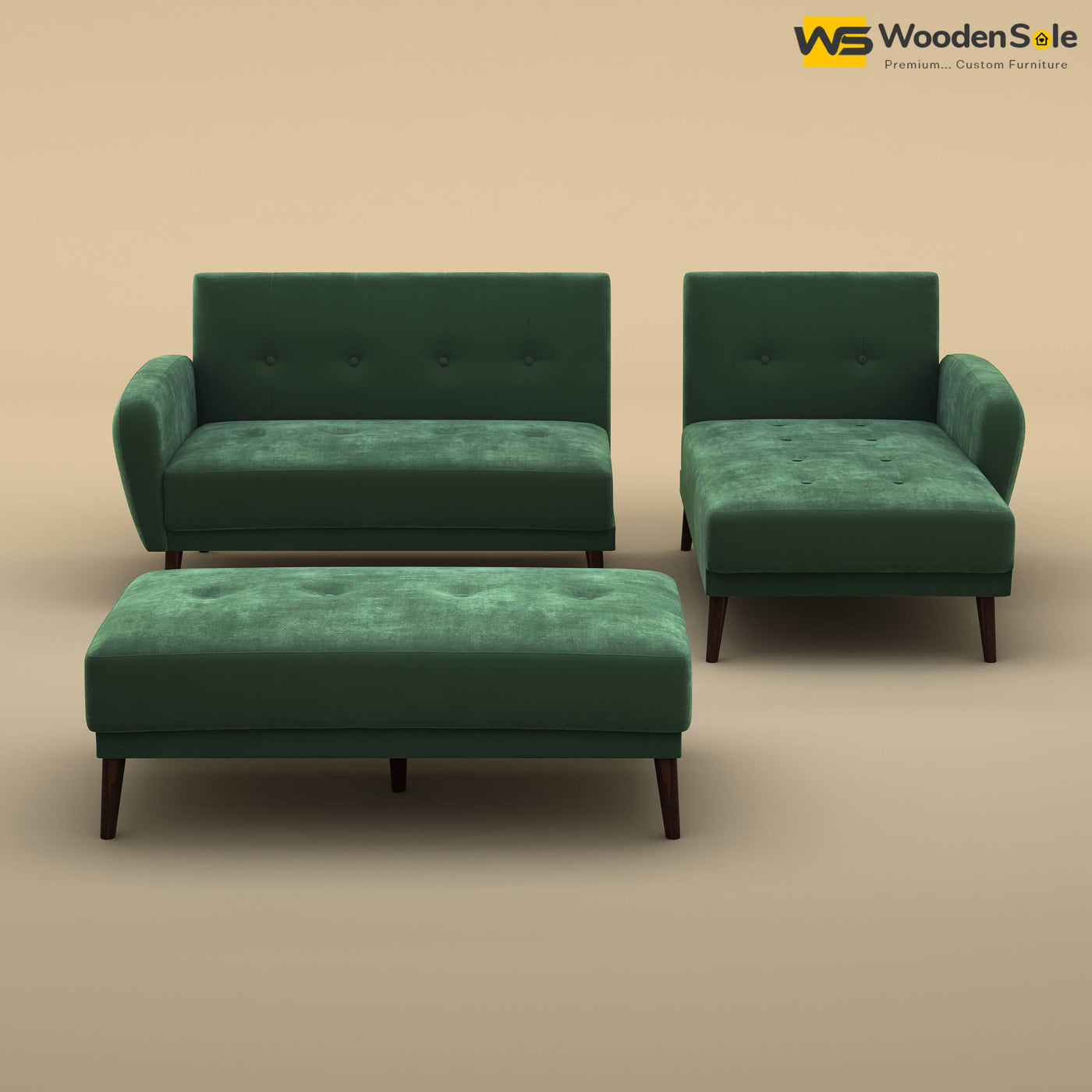 Daisy L Shape Sofa Cum Bed (Velvet, Forest Green)