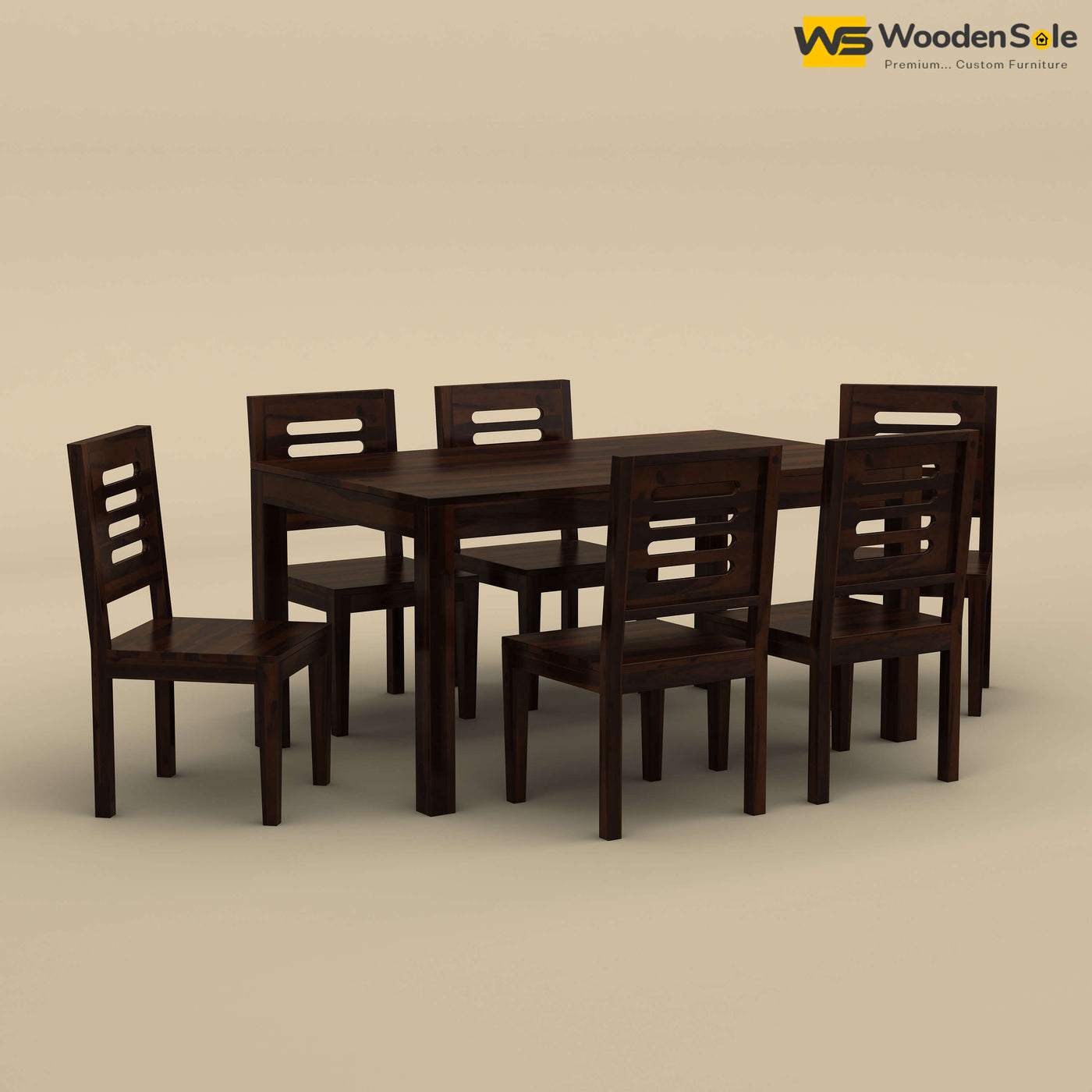 Sheesham Wood 6 Seater Dining Table Set (Walnut Finish)