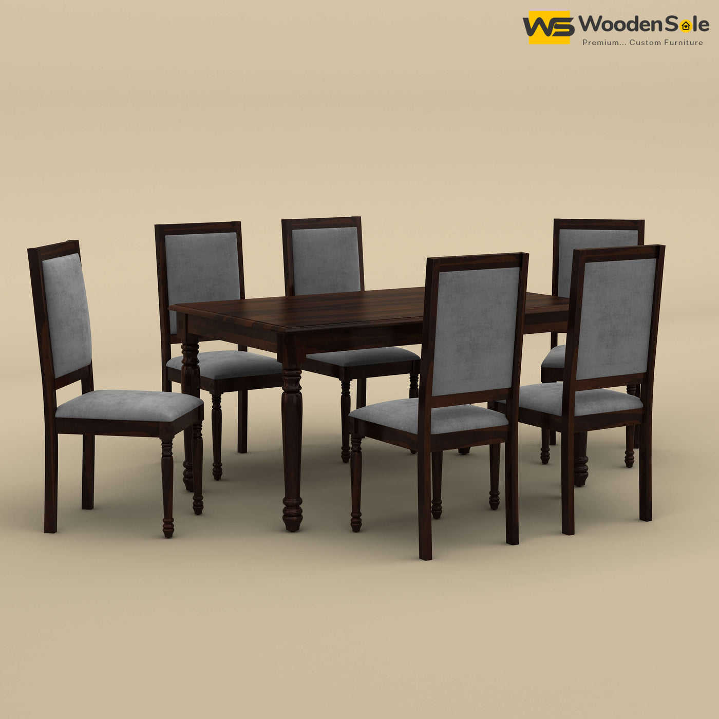 Engrave Dining Table Set 6 Seater (Walnut Finish)