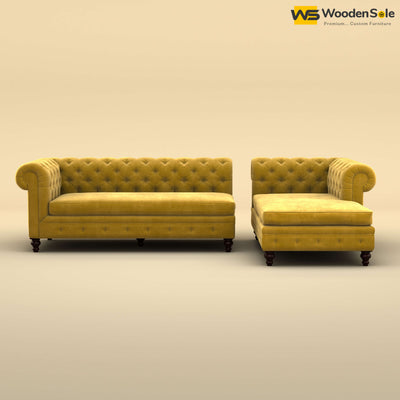 Maharaja L Shaped Sofa (Velvet, Mustard Yellow)