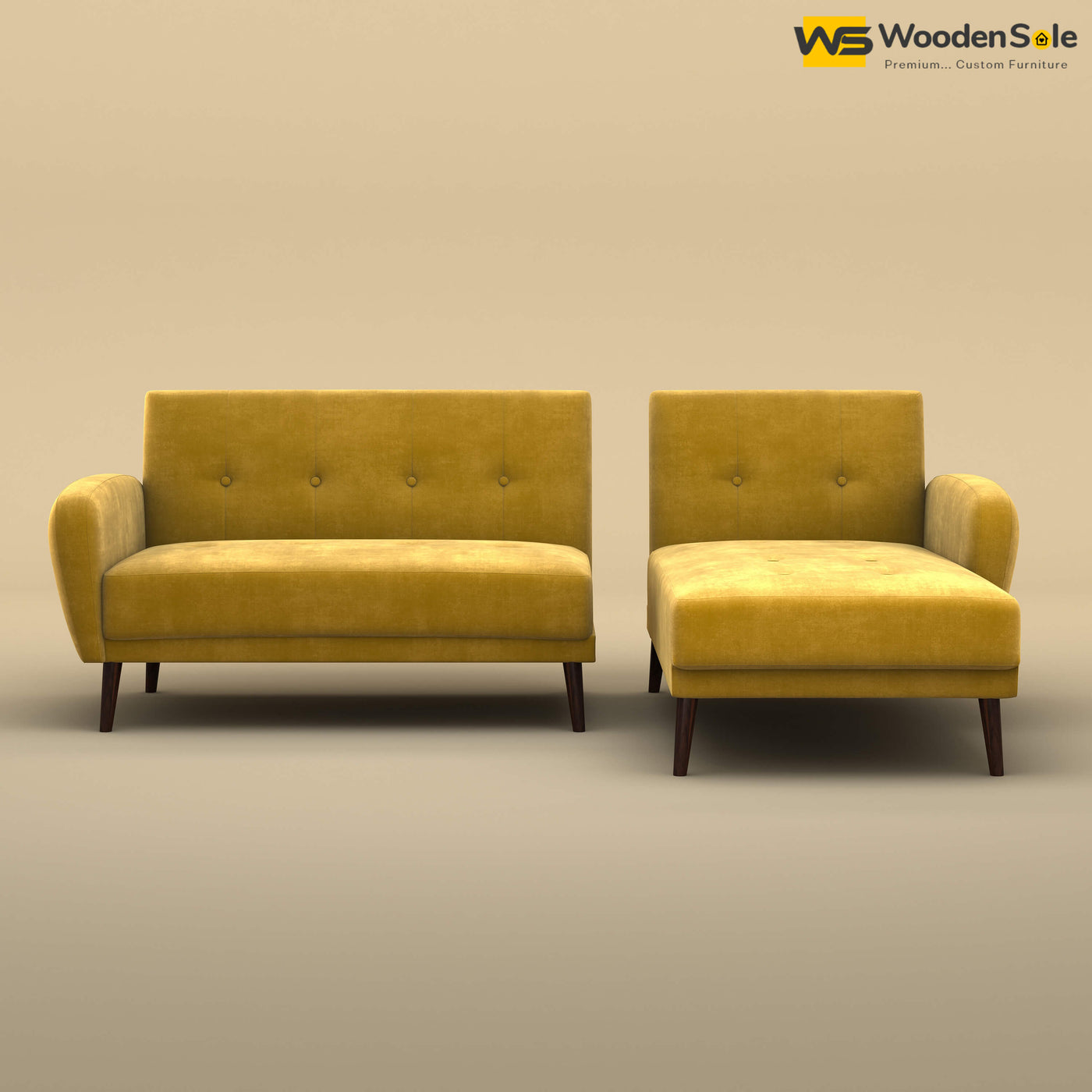 Daisy L Shape Sofa (Velvet, Mustard Yellow)