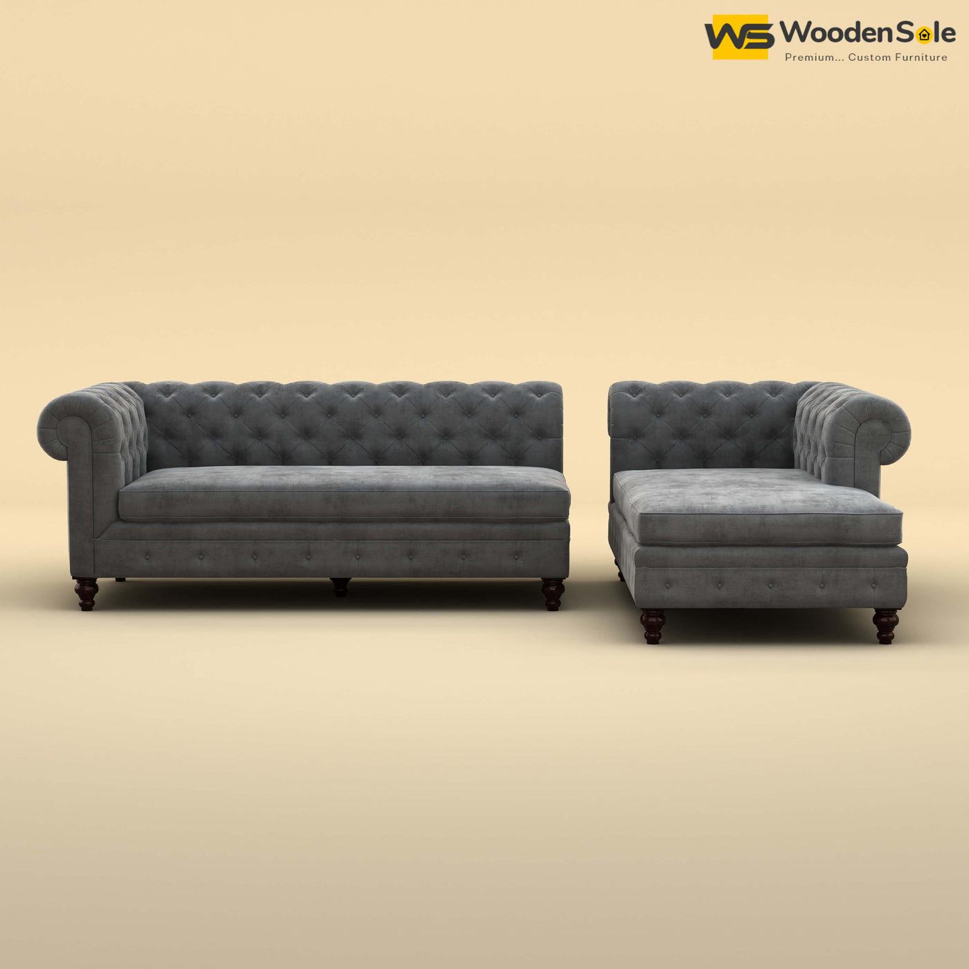 Maharaja L Shaped Sofa (Velvet, Charcoal Gray)