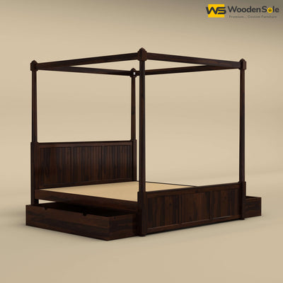 Angelo Poster Bed with Drawer (King Size, Walnut Finish)