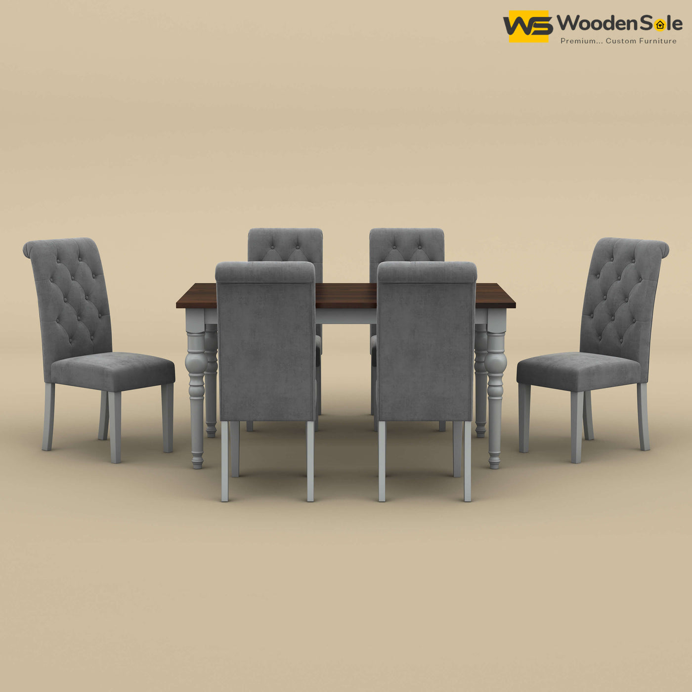 Elliot Dining Table 6 Seater Set (Walnut & Gray Finish)