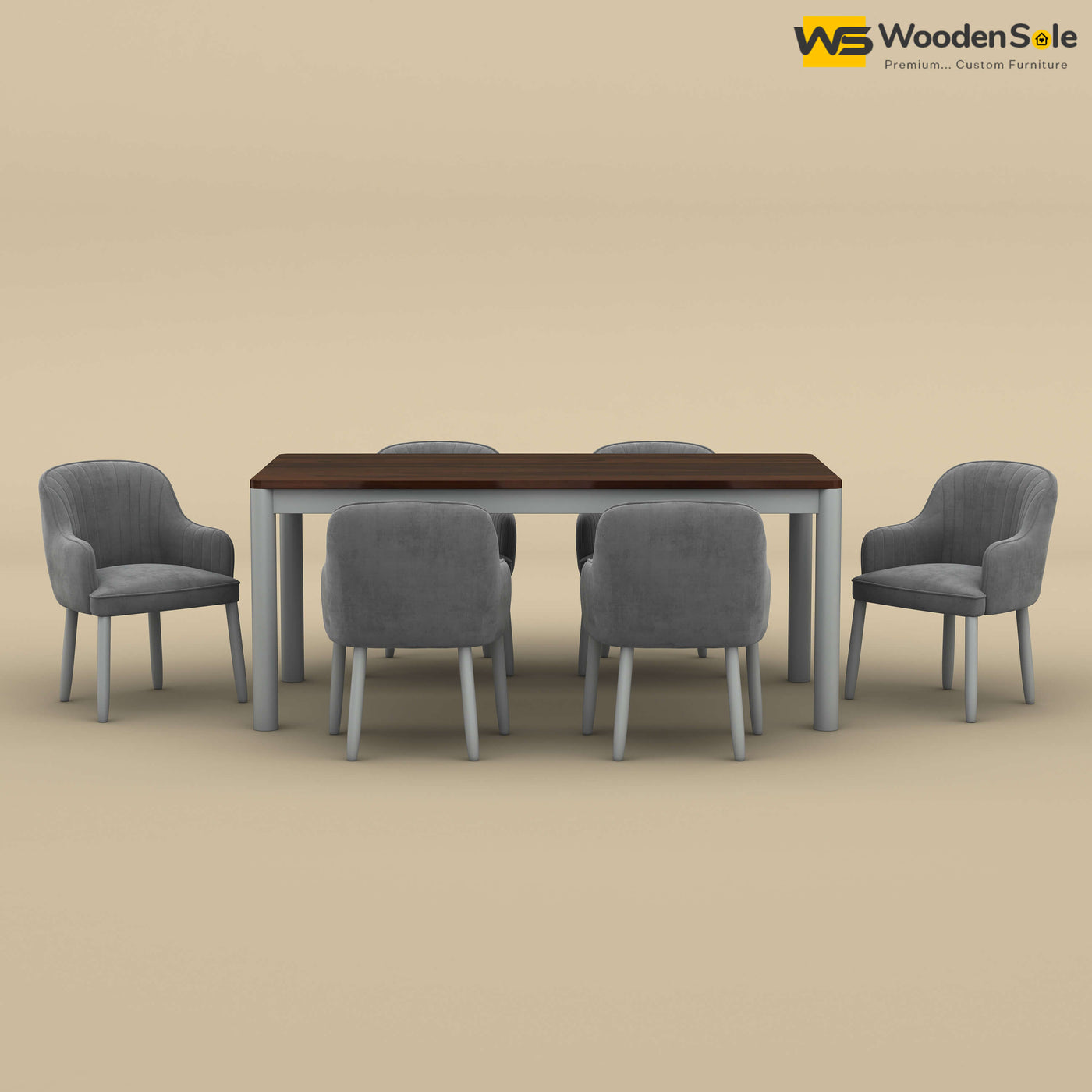 Madrid 6 Seat Dining Table Set (Walnut & Gray Finish)