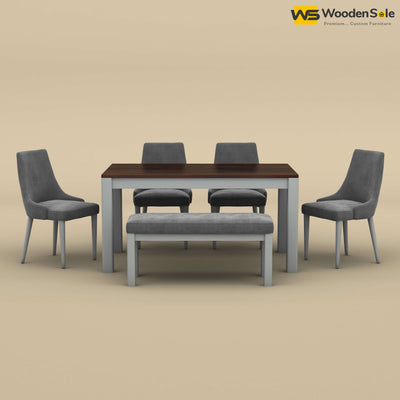 Ashley 6 Seater Dining Table Set with Bench (Walnut & Gray Finish)