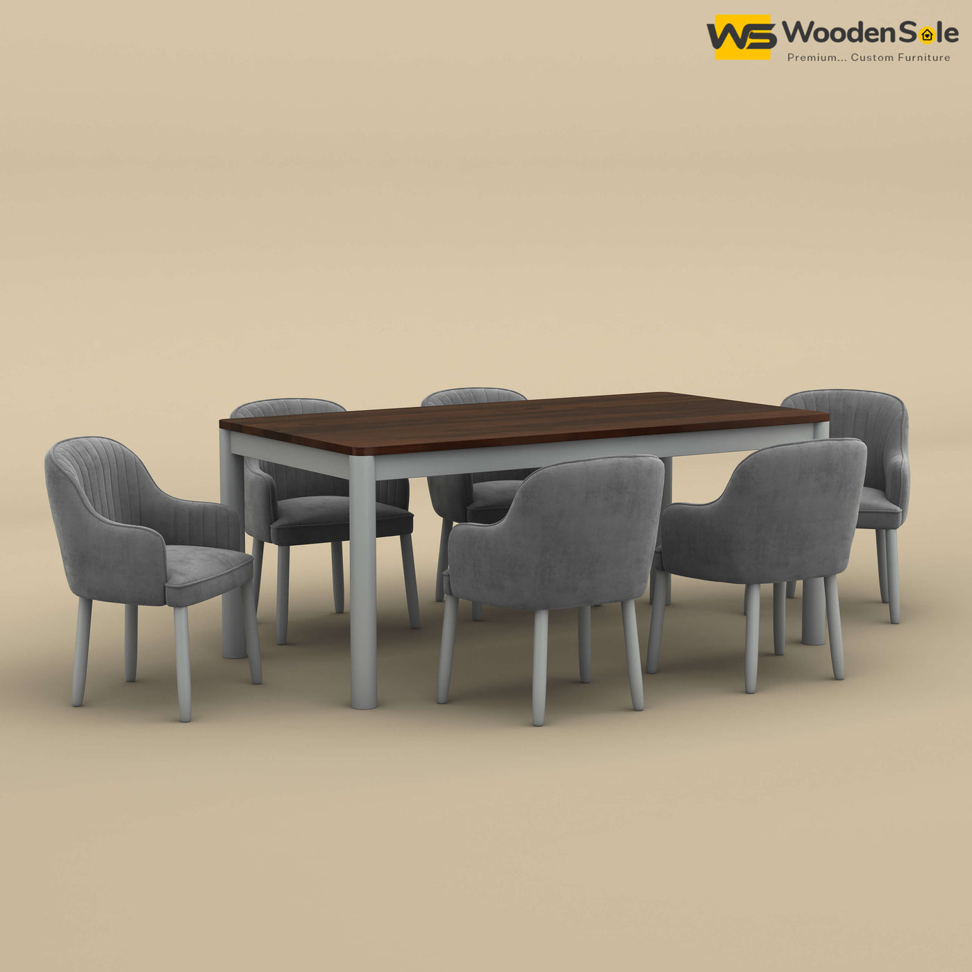 Madrid 6 Seat Dining Table Set (Walnut & Gray Finish)