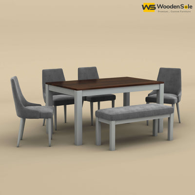 Ashley 6 Seater Dining Table Set with Bench (Walnut & Gray Finish)