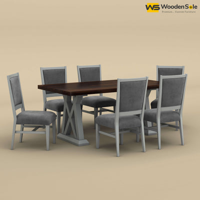 Criss Cross Dining Table Set 6 Seater (Walnut & Gray Finish)