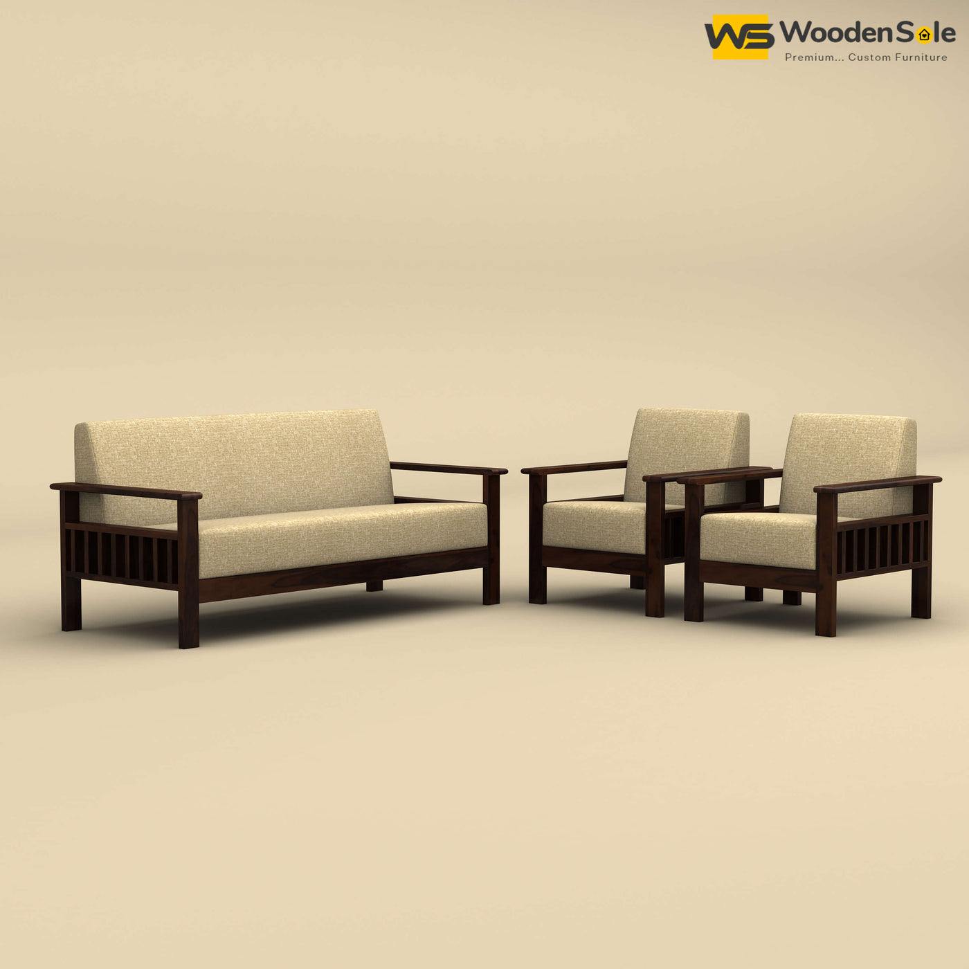 Edwin 3+1+1 Wooden Sofa Set (Walnut Finish)