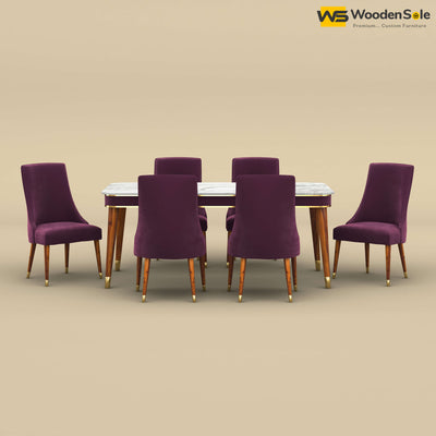 Dublin Marble Top 6 Seater Dining Set (Velvet, Dark Purple)