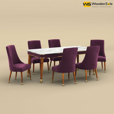 Dublin Marble Top 6 Seater Dining Set (Velvet, Dark Purple)