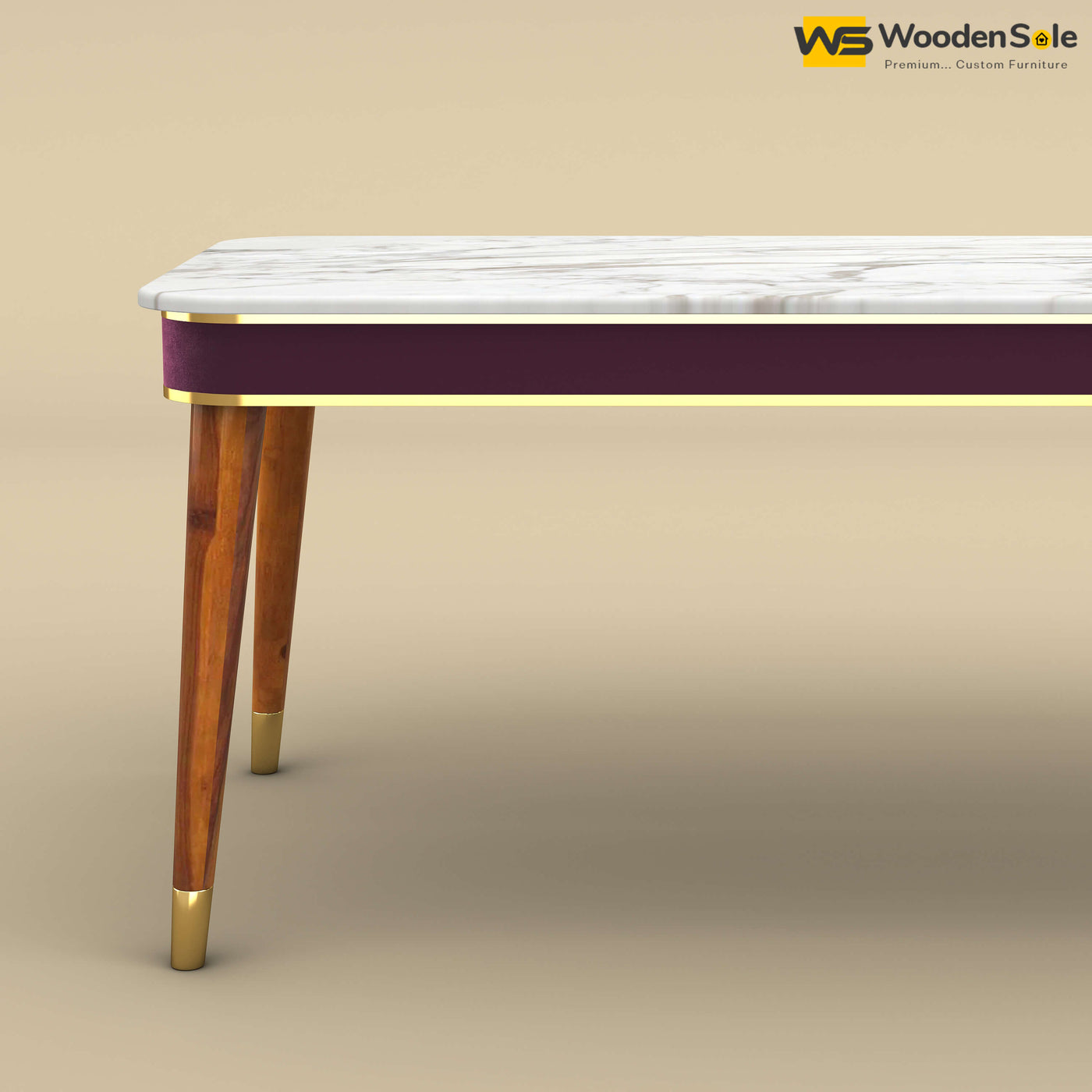 Dublin Marble Top 6 Seater Dining Table (Velvet, Dark Purple)