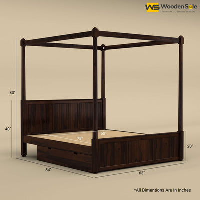 Angelo Poster Bed with Drawer (Queen Size, Walnut Finish)