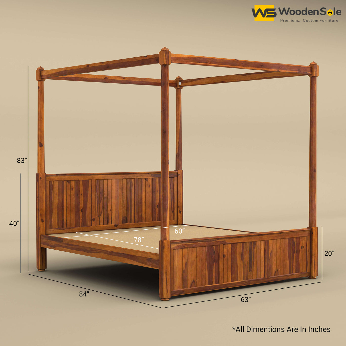 Angelo Poster Bed (Queen Size, Honey Finish)