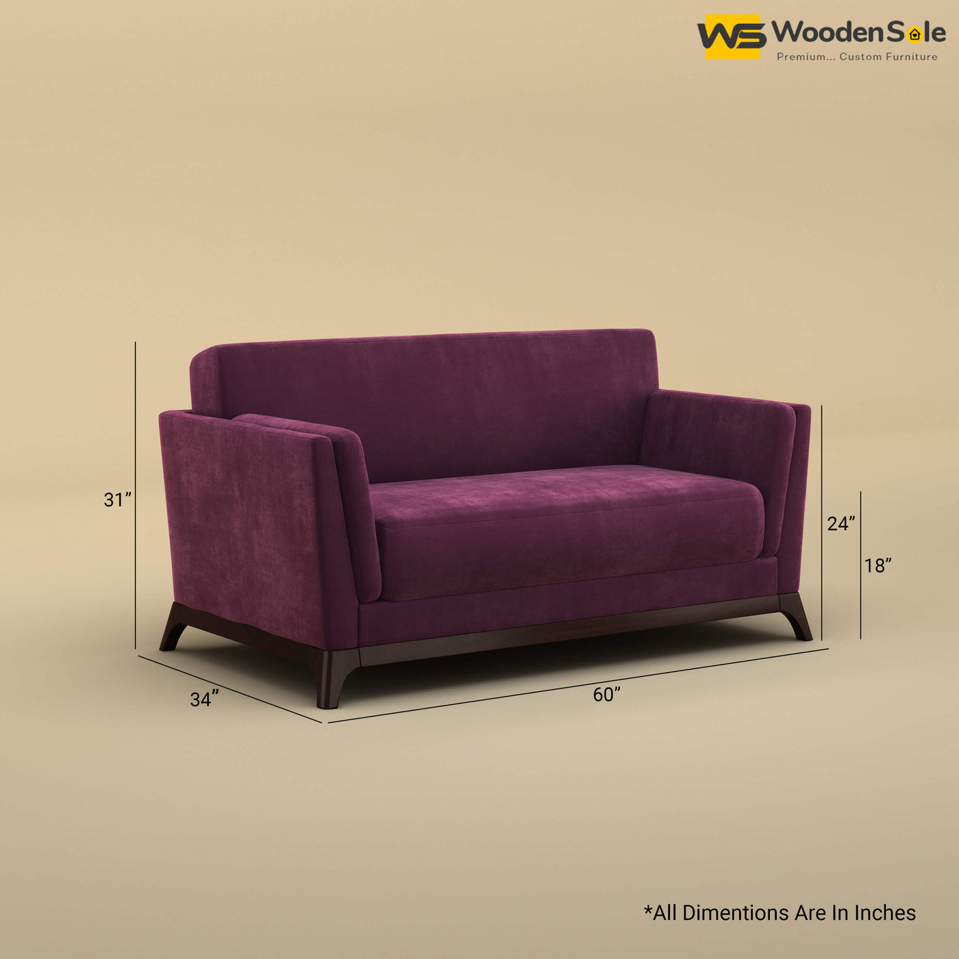 Bruno 2 Seater Sofa (Velvet, Dark Purple)