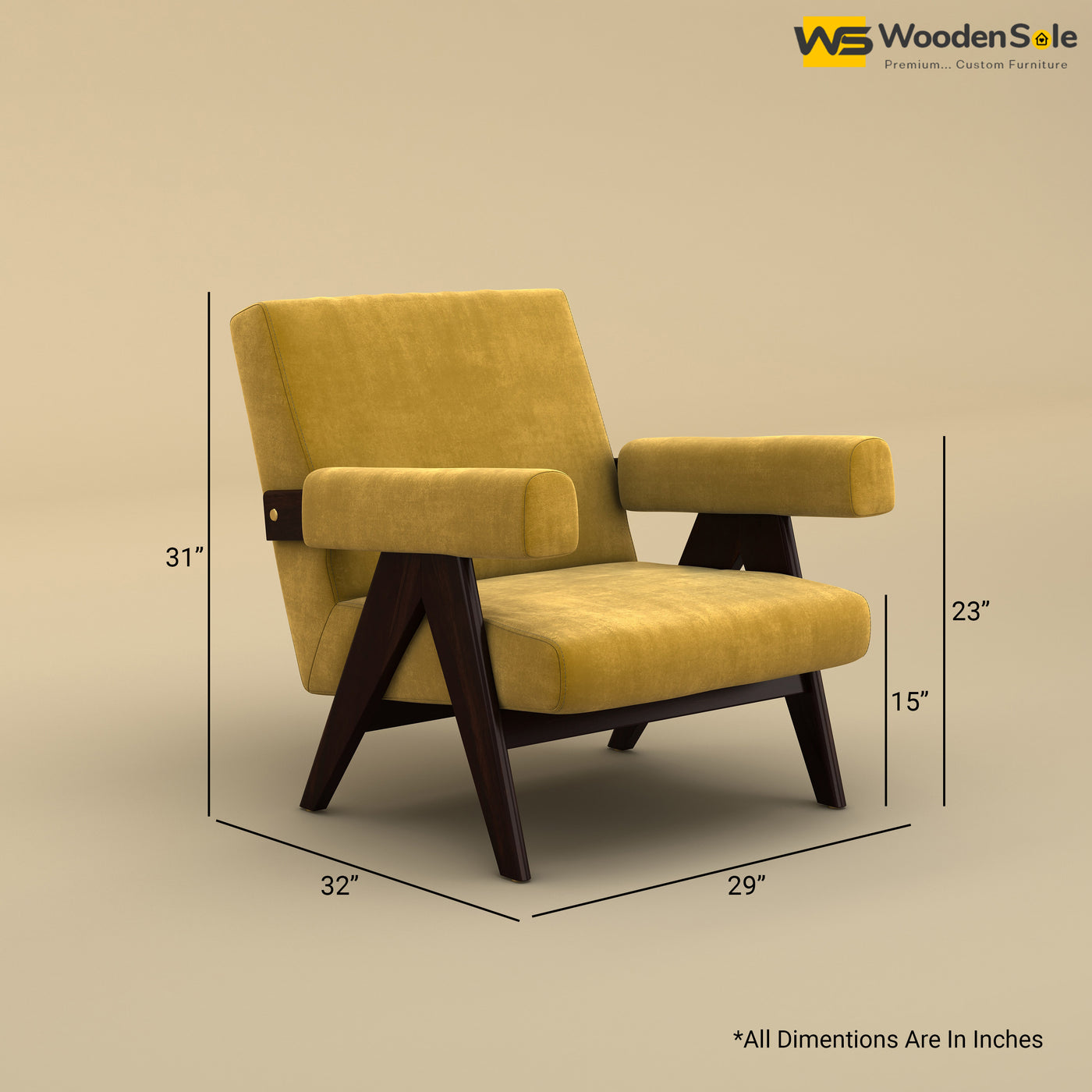 Capri Lounge Chair (Velvet, Mustard Yellow)