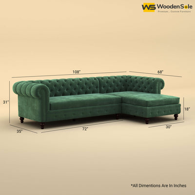 Maharaja L Shaped Sofa (Velvet, Forest Green)