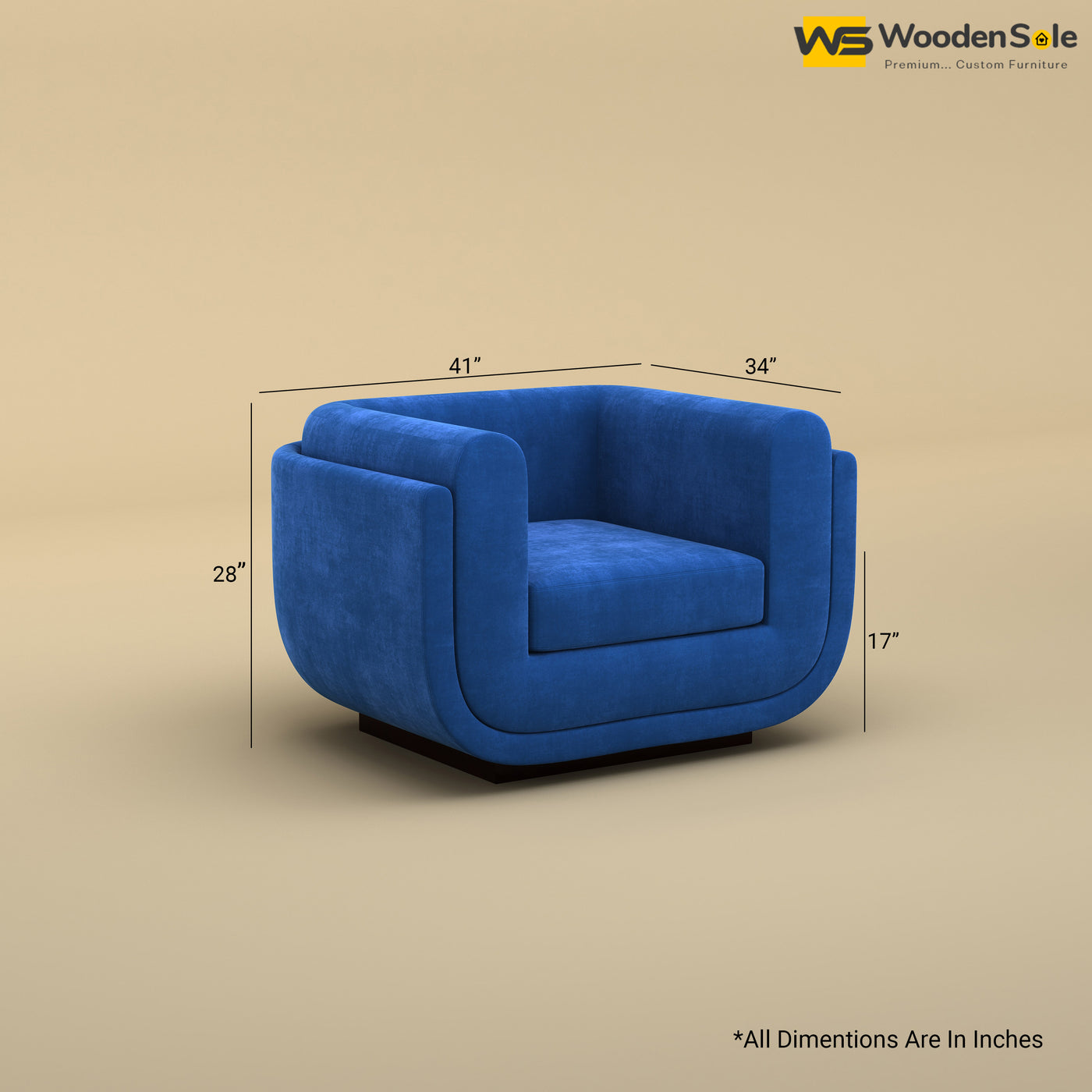 Vedant 1 Seater Fabric Sofa (Velvet, Royal Blue)