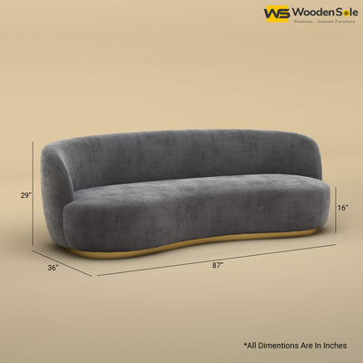 Rene Curved Modern 3-Seater Sofa (Velvet, Charcoal Gray)