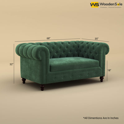 Maharaja Fabric 2 Seater Sofa (Velvet, Forest Green)