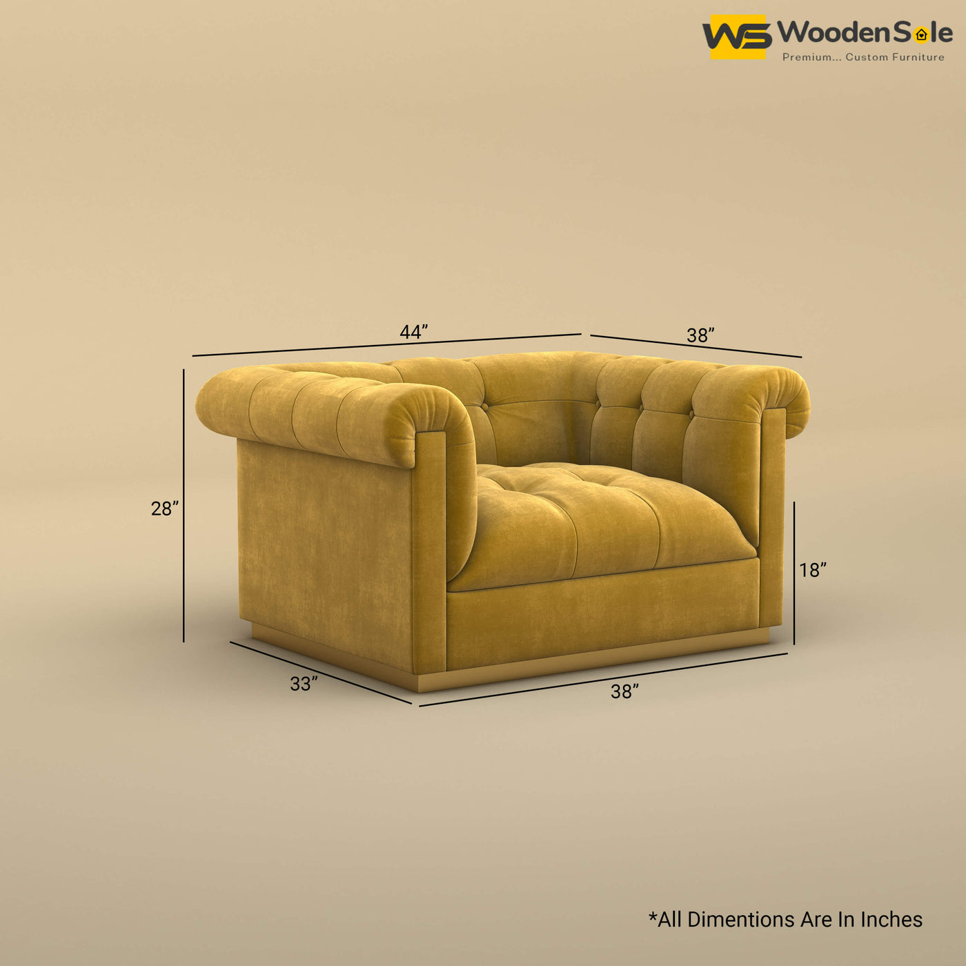 Morrison 1 Seater Fabric Sofa (Velvet, Mustard Yellow)