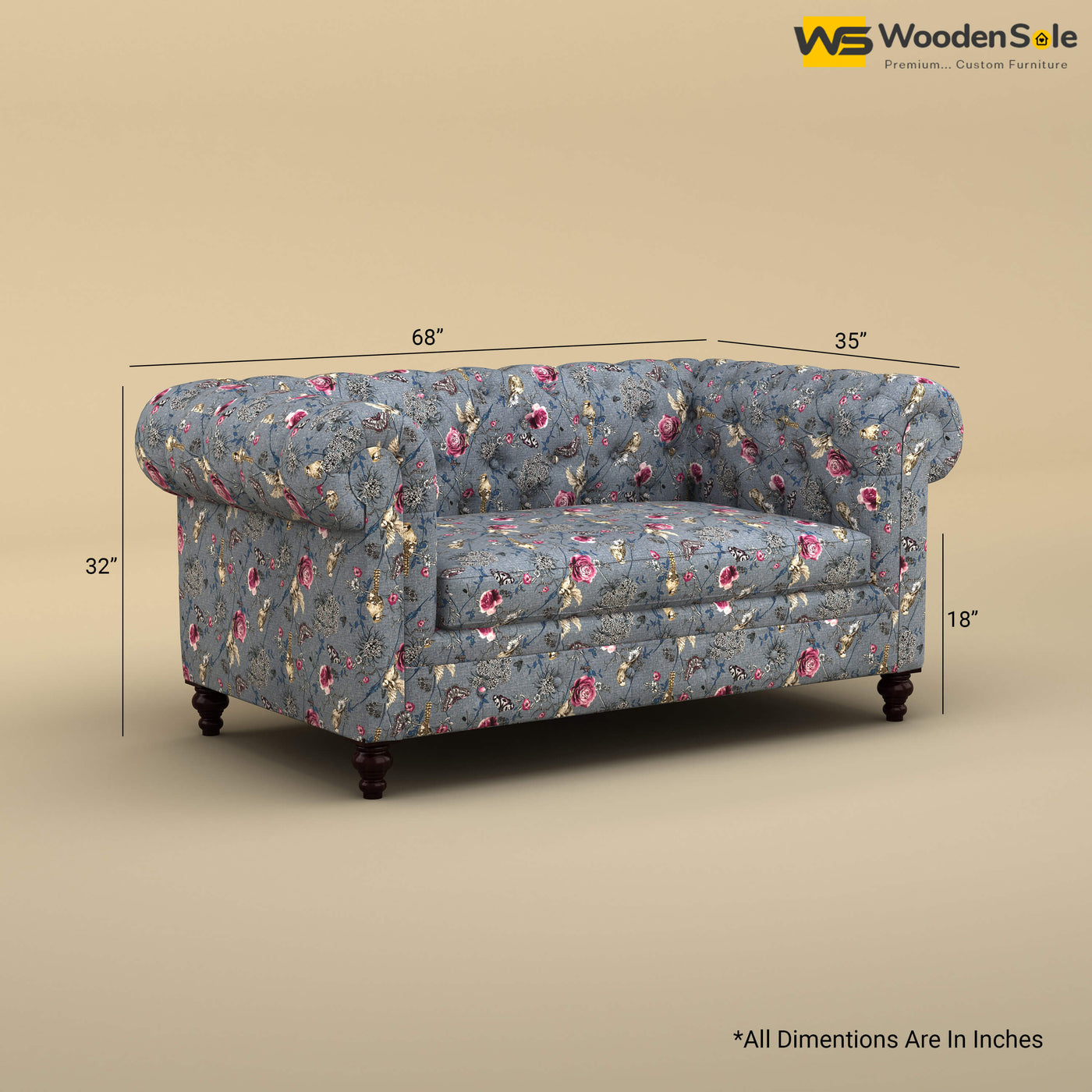 Maharaja Fabric 2 Seater Sofa (Cotton, Floral Printed)