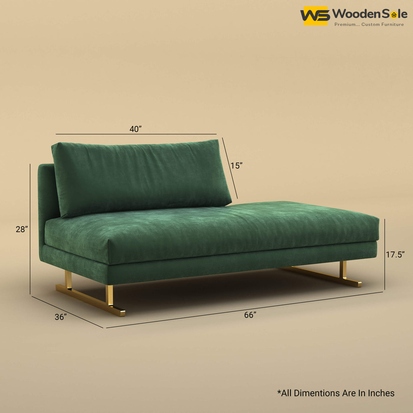 Elve Chaise Lounge (Velvet, Forest Green)