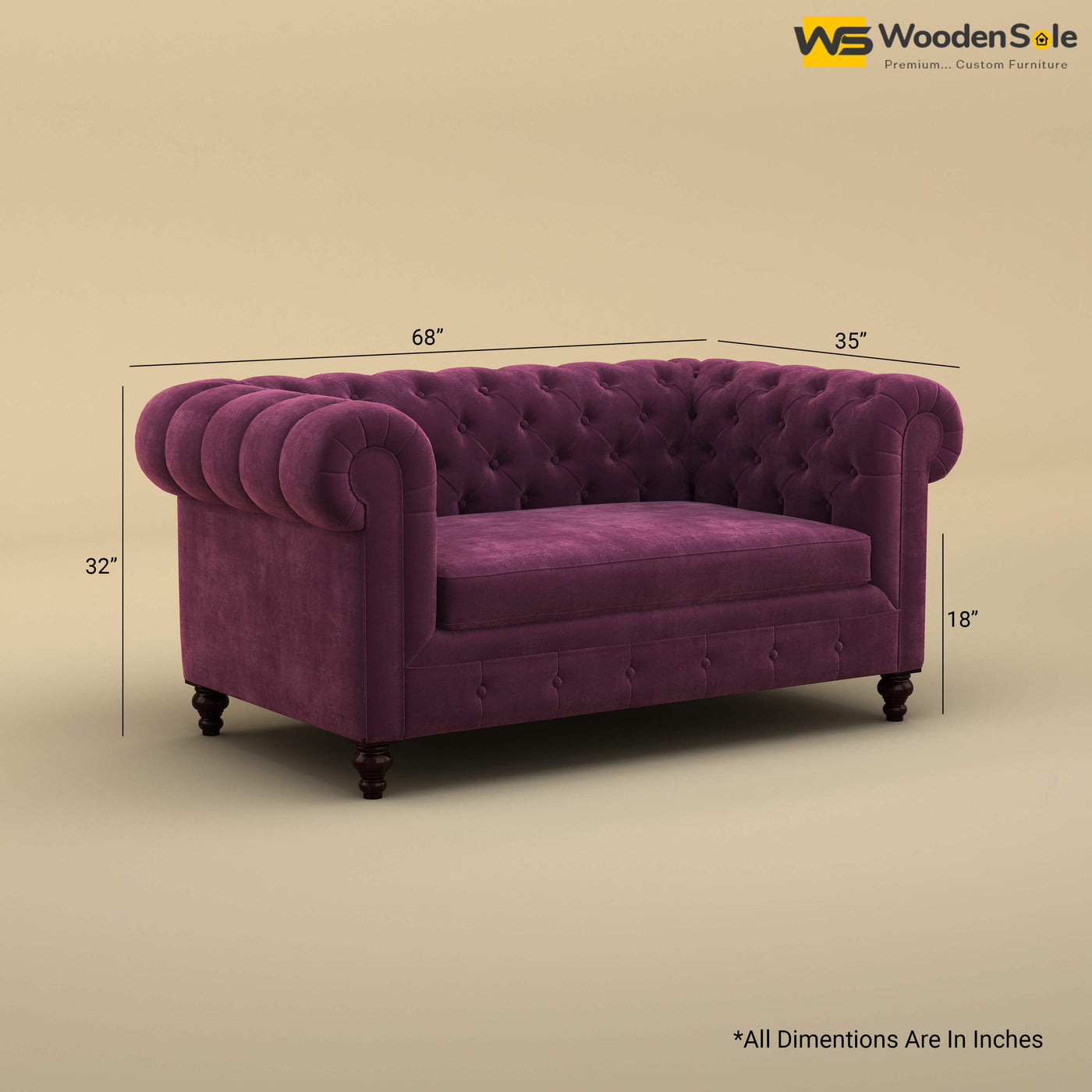 Maharaja Fabric 2 Seater Sofa (Velvet, Dark Purple)