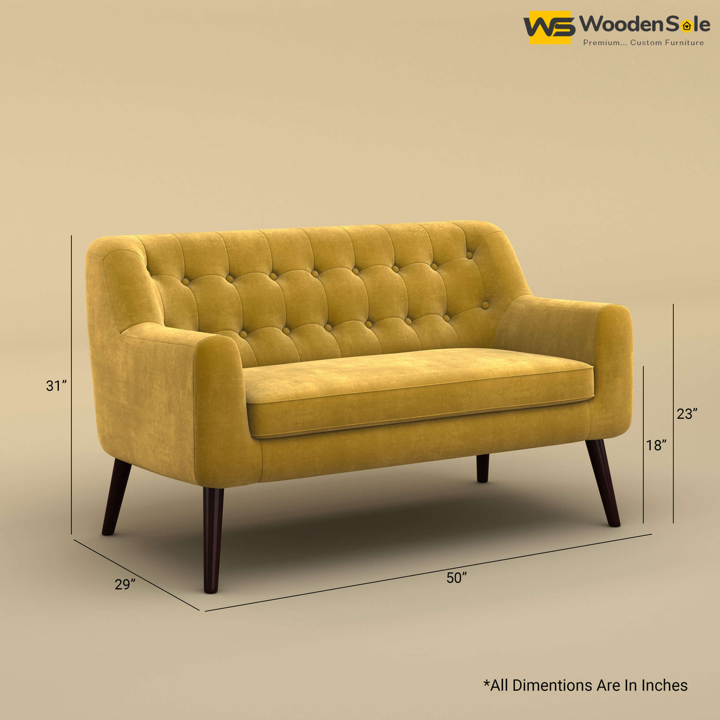 Viraj Loveseat Sofa (Velvet, Mustard Yellow)