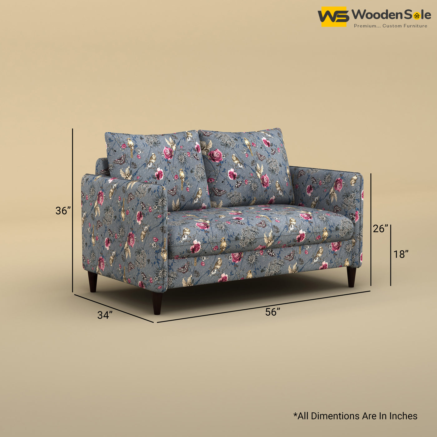 Citron 2 Seater Fabric Sofa (Cotton, Floral Printed)