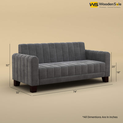 Furo 3 Seater Fabric Sofa (Velvet, Charcoal Gray)