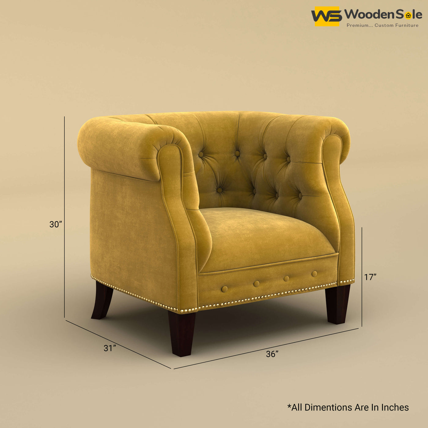 Olivia Wing Chair (Velvet, Mustard Yellow)