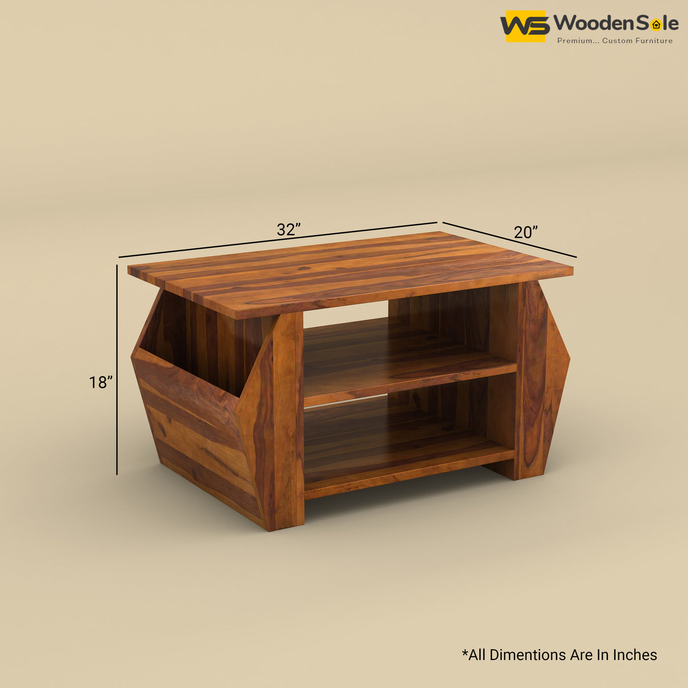 Compact Sheesham Wood Coffee Table (Honey Finish)