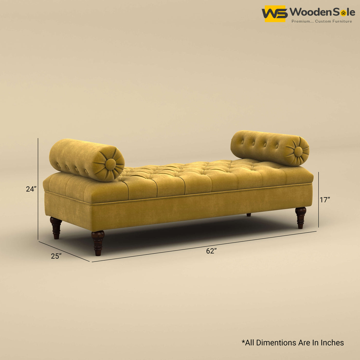 Andre Fabric Lounge Diwan Settee (Velvet, Mustard Yellow)