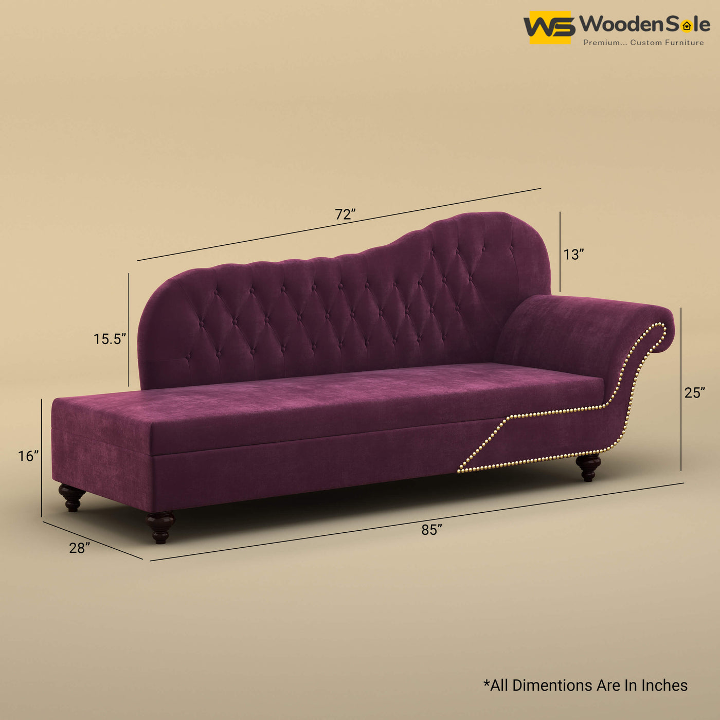 Royal Chaise Lounge (Velvet, Dark Purple)