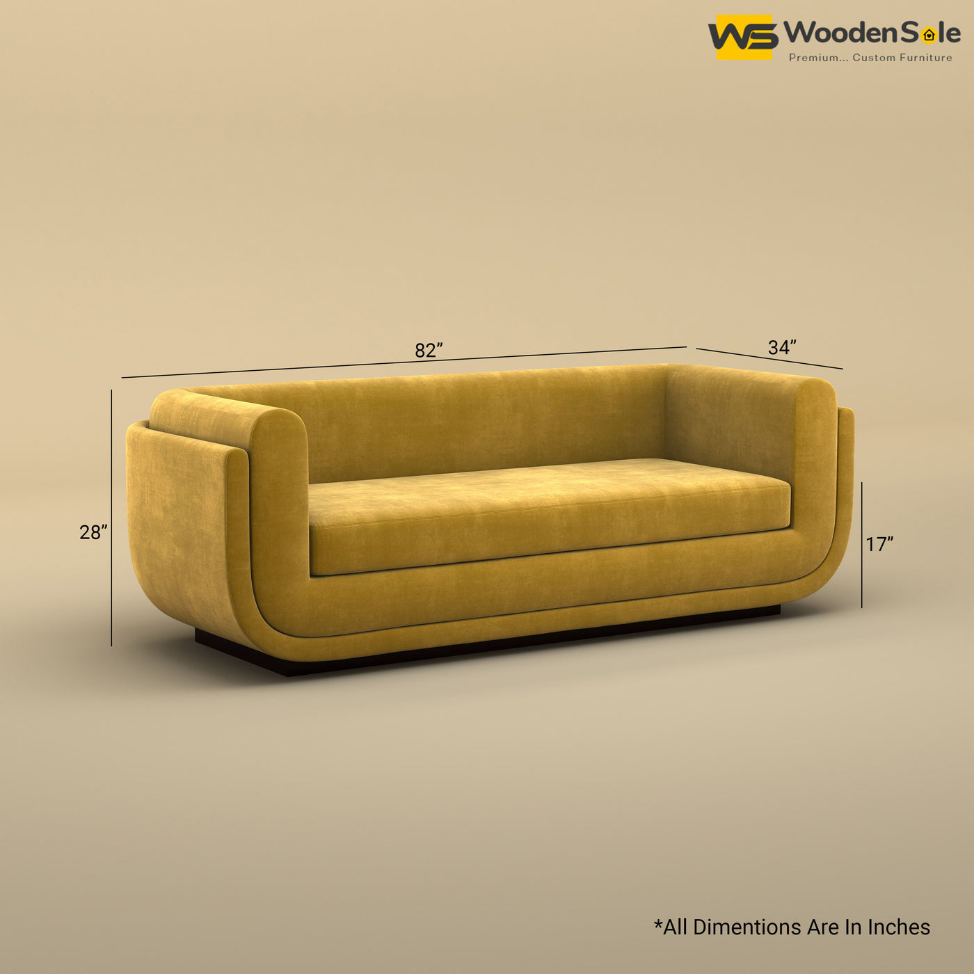 Vedant Three Seater Sofa (Velvet, Mustard Yellow)