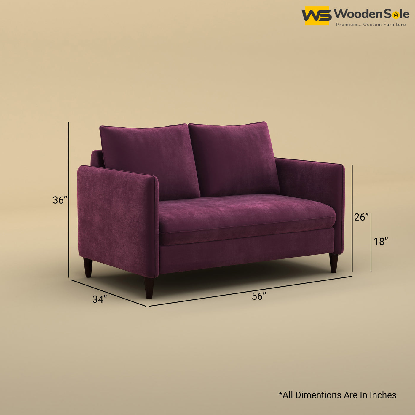 Citron 2 Seater Fabric Sofa (Velvet, Dark Purple)