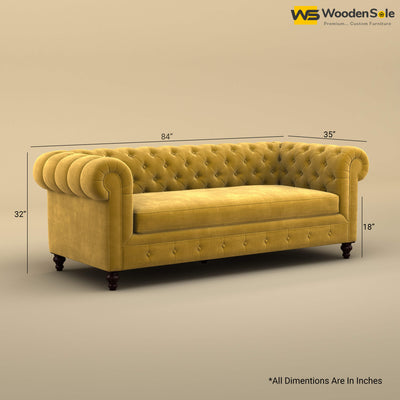 Maharaja Fabric 3 Seater Sofa (Velvet, Mustard Yellow)