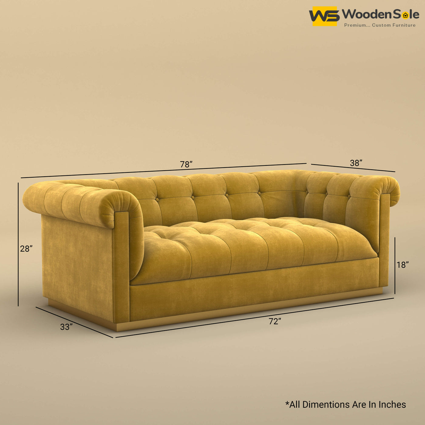 Morrison 3 Seater Fabric Sofa (Velvet, Mustard Yellow)