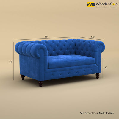 Maharaja Fabric 2 Seater Sofa (Velvet, Royal Blue)