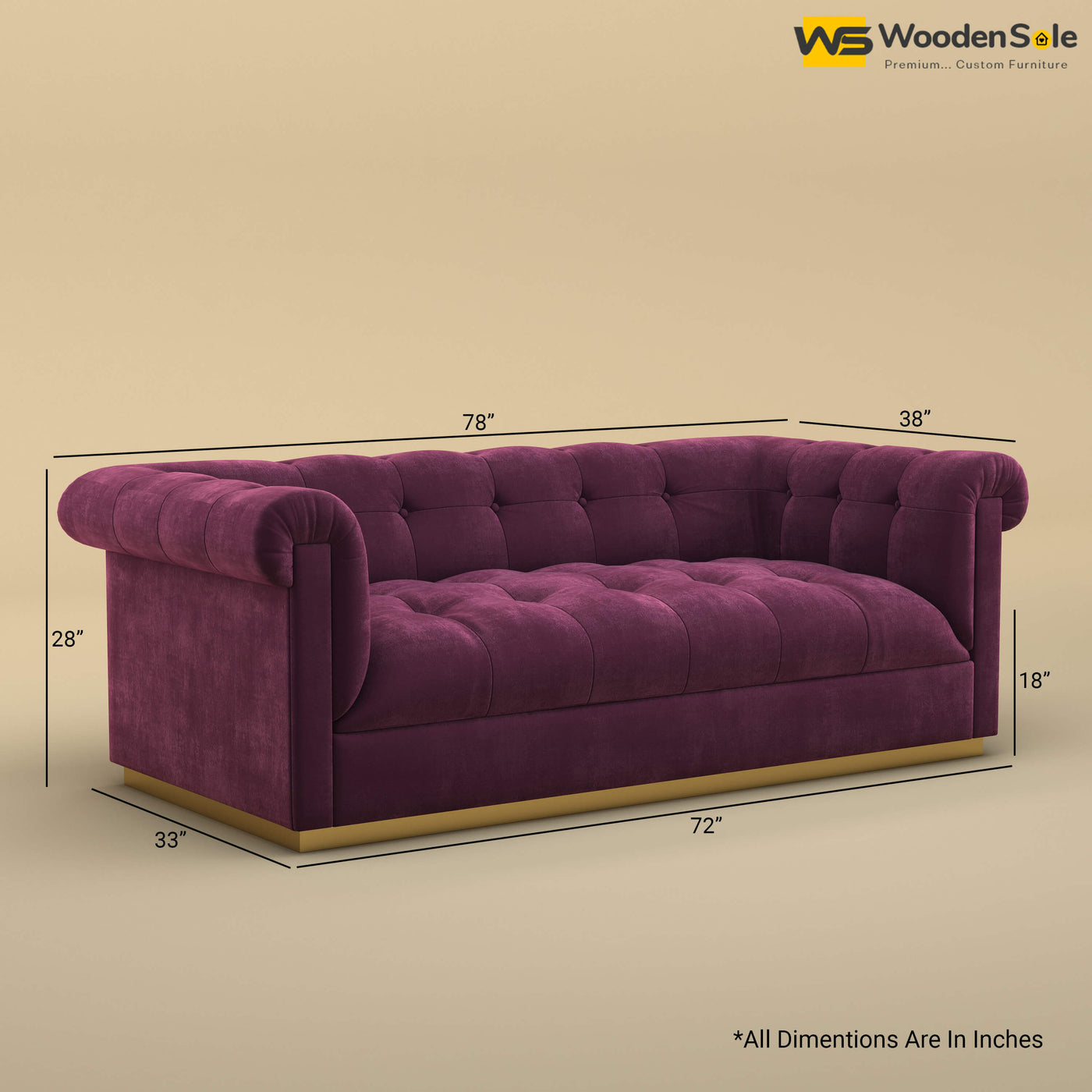 Morrison 3 Seater Fabric Sofa (Velvet, Dark Purple)