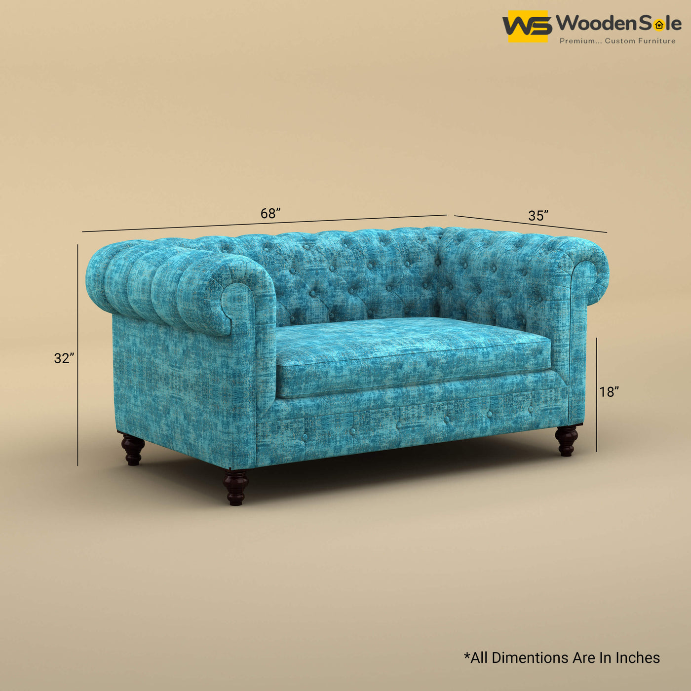 Maharaja Fabric 2 Seater Sofa (Cotton, Teal Blue)