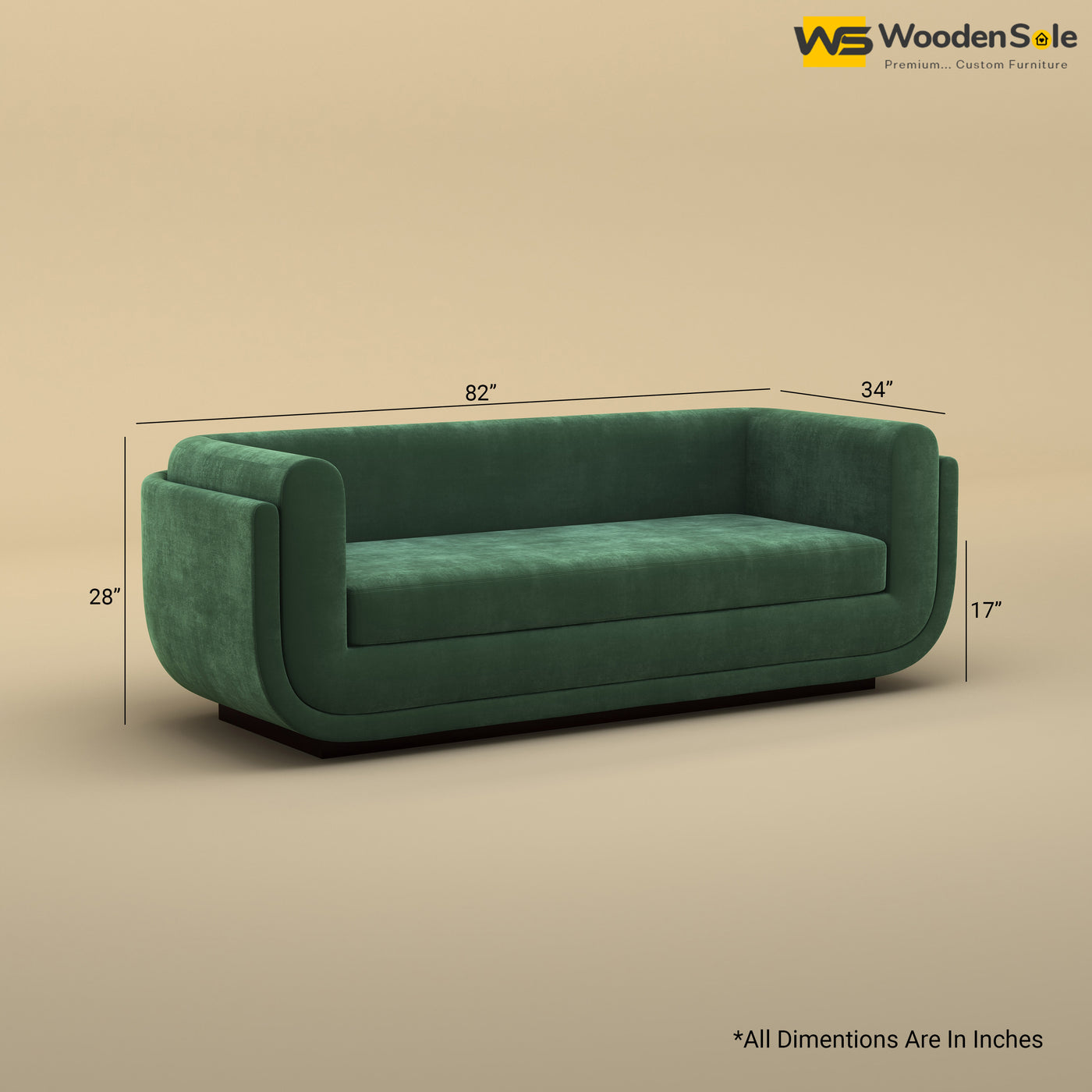 Vedant Three Seater Sofa (Velvet, Forest Green)